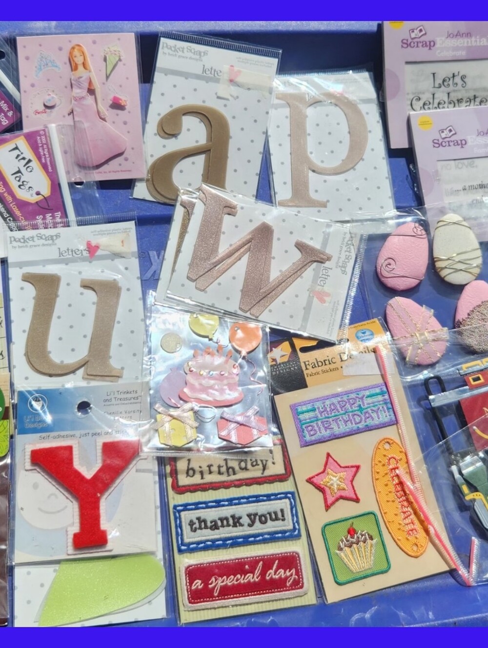 Scrapbooking Embellishment Packs- Stickers, Patches, Card Stock & More